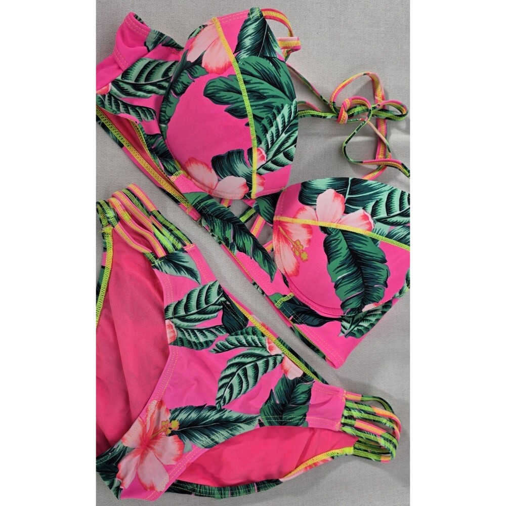 Two Piece Swimwear Woman's Floral Pink Bathing Suit SM.